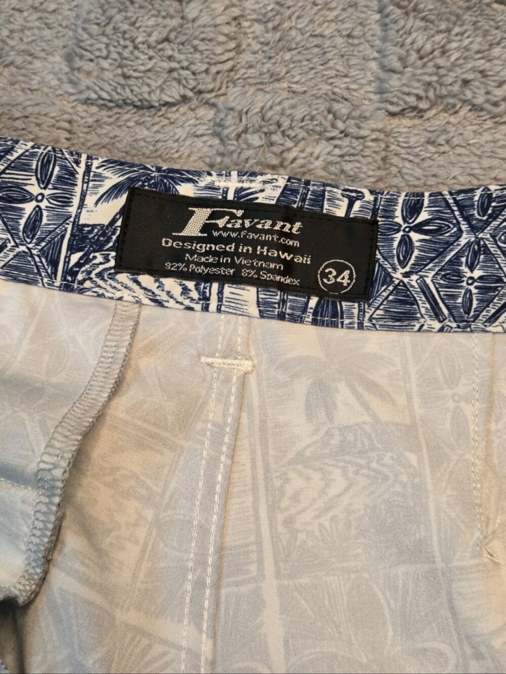 Mens FAVANT Hawaiian Shorts Size 34 White blue Surfer - Picture 8 of 8